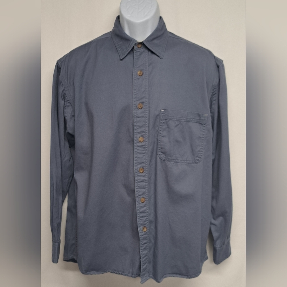 Marino Bay Natural M Cotton Blue Long Sleeve Button Down Shirt Pocket